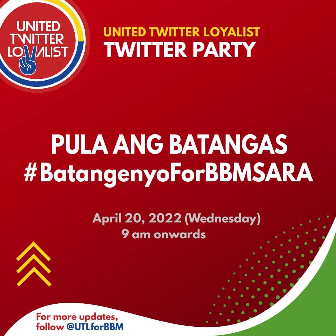 Batangas kayo naman!

PULA ANG BATANGAS 
#BatangenyoForBBMSARA