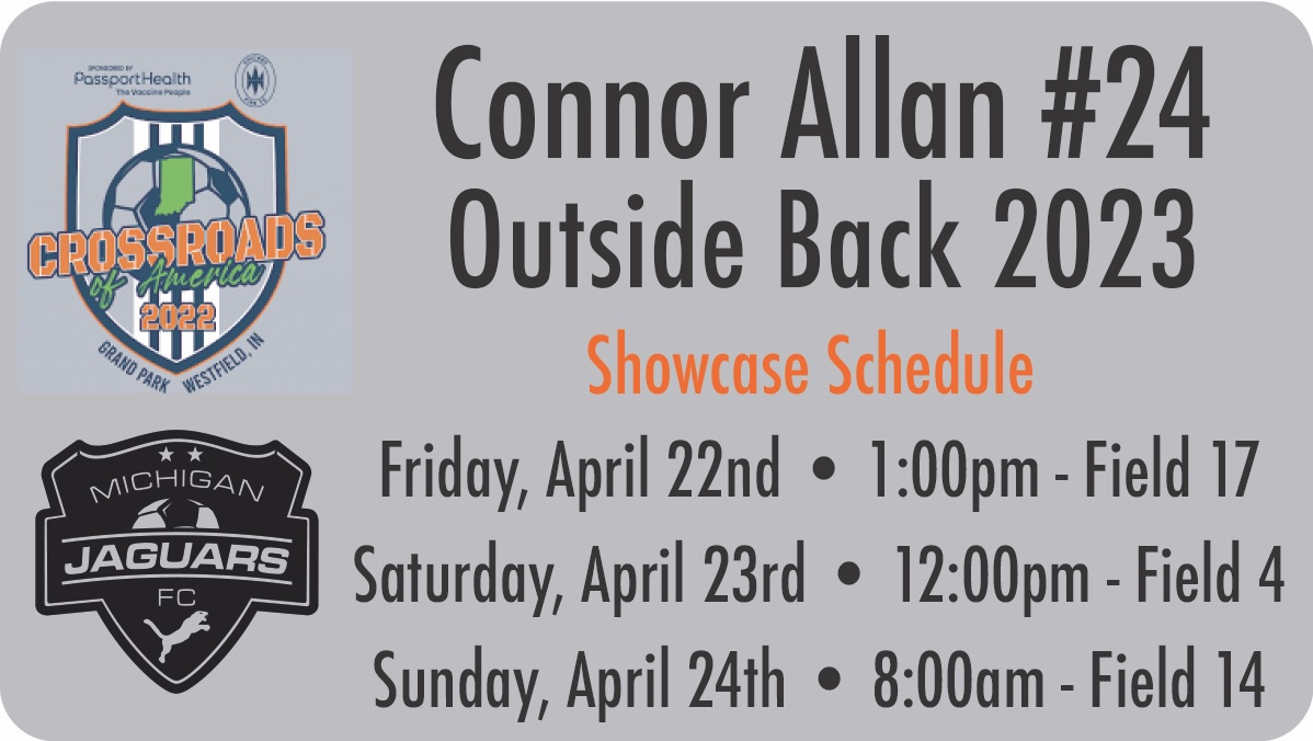 Connor Allan (@connorallan24) on Twitter photo Come check out the Michigan Jaguars 05 NLC team this weekend at the Crossroads of America Showcase at Grand Park in Westfield, IN.
<a href="/MichiganJaguars/">Michigan Jaguars FC</a> <a href="/ImCollegeSoccer/">College Soccer Truth ™</a> <a href="/scoutingzone/">ScoutingZone®</a> <a href="/TopPreps/">AI SEARCH - TOP PREPS AI SPORTS SEARCH ENGINE</a> <a href="/TopDrawerSoccer/">TopDrawerSoccer</a> <a href="/TheSoccerWire/">SoccerWire</a>
indianafirejuniors.com/crossroads Come check out the Michigan Jaguars 05 NLC team this weekend at the Crossroads of America Showcase at Grand Park in Westfield, IN.
<a href="/MichiganJaguars/">Michigan Jaguars FC</a> <a href="/ImCollegeSoccer/">College Soccer Truth ™</a> <a href="/scoutingzone/">ScoutingZone®</a> <a href="/TopPreps/">AI SEARCH - TOP PREPS AI SPORTS SEARCH ENGINE</a> <a href="/TopDrawerSoccer/">TopDrawerSoccer</a> <a href="/TheSoccerWire/">SoccerWire</a>
indianafirejuniors.com/crossroads