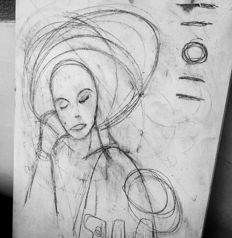 JamesAbellArt's tweet photo. #draweyeryday #everyday working tonight on two base #drawings on A3 board #futuristic #chess players will throw down colour and ink lines when I get the composition the way I want , finished pieces will be available 2 buy. #art #Glasgow #women #chessets #game #symbols #expressive https://t.co/K4Sg26FcYb