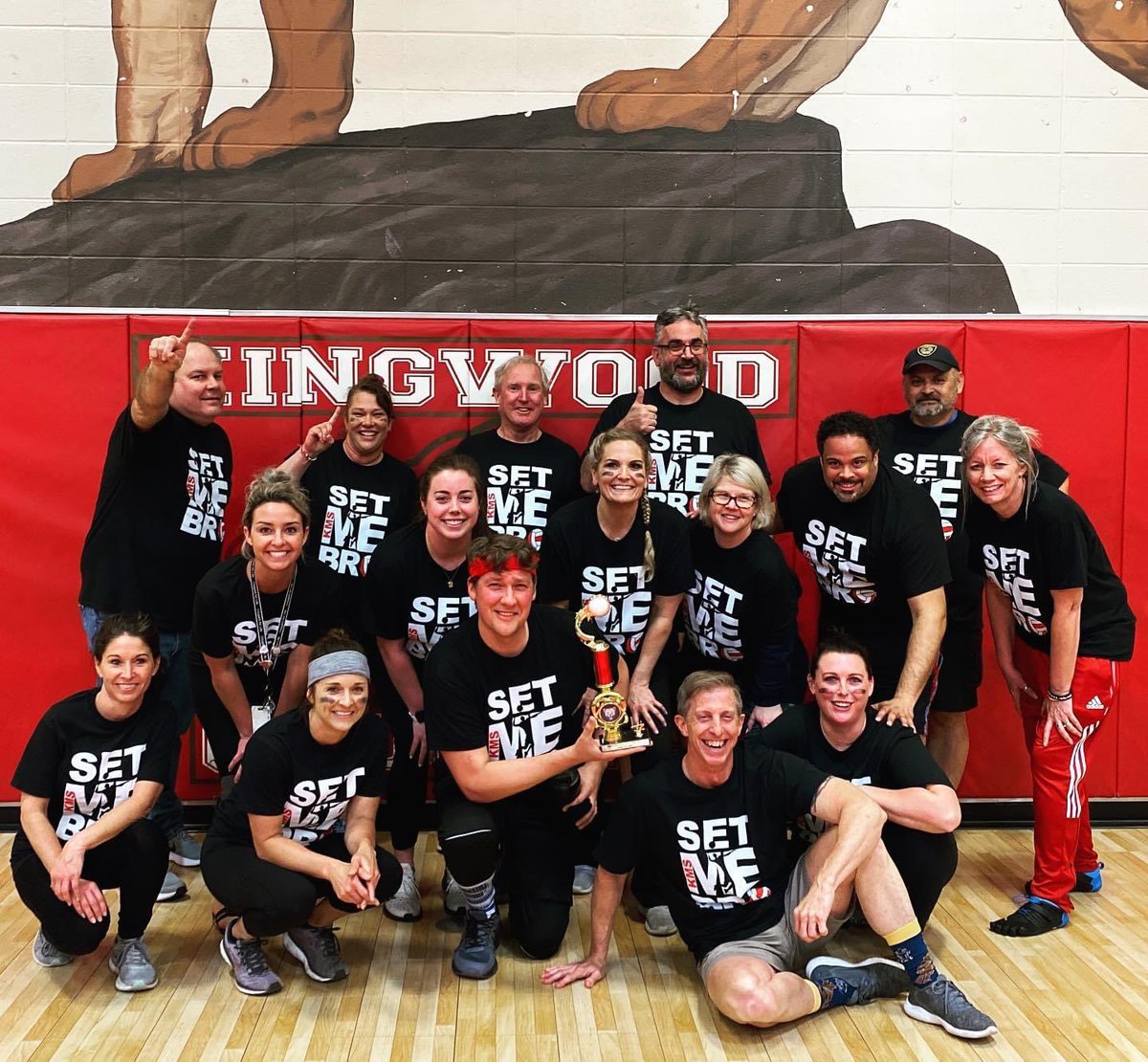 math_msquared's tweet photo. I may not be able to walk tomorrow… but we carry the championship title for the student vs teacher volleyball game…. Jury is out on why I have a huge knot on my forearm 🤷🏻‍♀️😂😬#champion #kmscougarpride #dontmessaround #BeastModeON thank you @KMS_PTA for putting this on! ❤️ https://t.co/vqz3p5Dhy6
