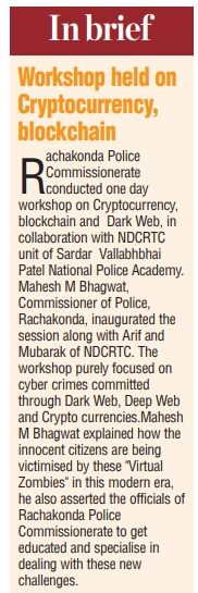 #RachakondaPolice conducted 1 day workshop on #Cryptocurrency, #Blockchain &amp; #DarkWeb in collaboration with <a href="/NDCRTC/">NDCRTC</a> unit of <a href="/svpnpahyd/">SVPNPA</a>. #CP_Rachakonda inaugurated the session along with Sri. Arif &amp; Sri.Mubarak of <a href="/NDCRTC/">NDCRTC</a> purely focused on #CyberCrimes committed through #DarkWeb.