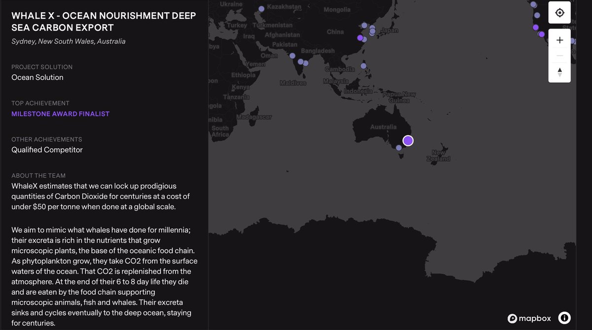 WhaleX1000's tweet photo. At WhaleX we could not be more excited and honoured to appear on the @xprize Carbon Removal Top 60 map @OceanCo #climatesolutions #cdr #ocean @earthfutures @TheLakshmiBala @peterwheen @JillStorey2020 @pixalytics @SidFrench7 https://t.co/Ng6pTH85vT