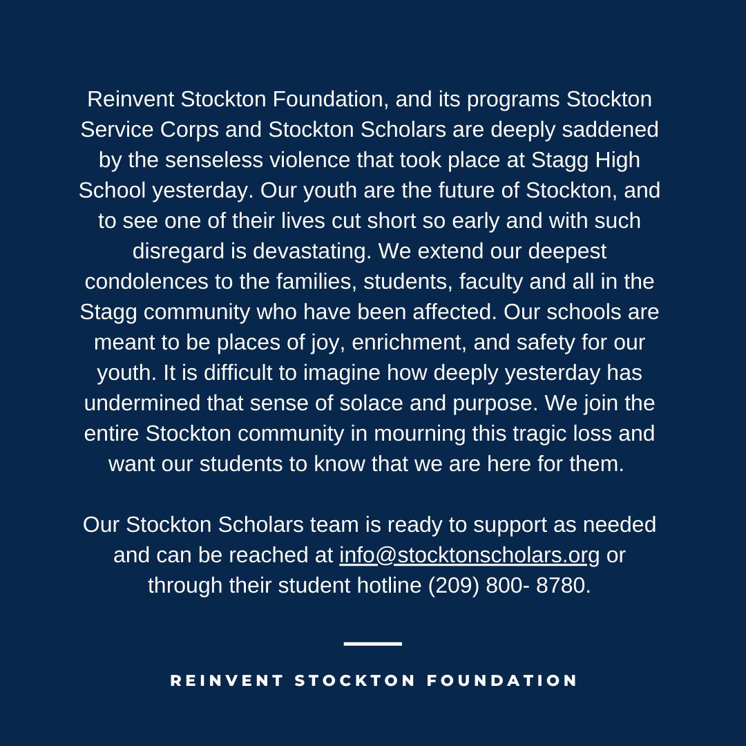 A statement from Reinvent Stockton Foundation.