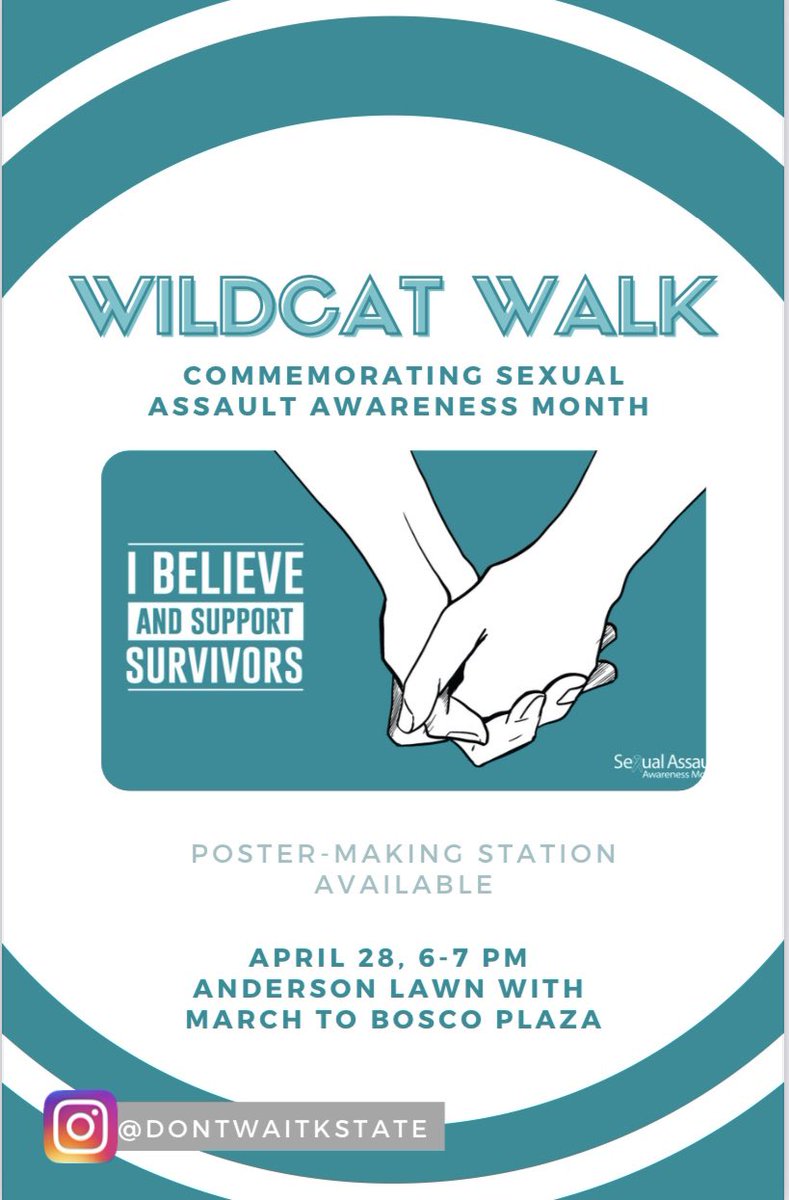 Join us for our annual Wildcat Walk: To End Sexual Violence! Thanks to  <a href="/RaveGuardian/">Rave Guardian</a> and <a href="/KSUPoliceDept/">Kansas State University Police Dept.</a> for providing “Safe Walk” and “Safe Ride” so students can feel safe on and off campus. End #SAAM2022 with activism for survivors!