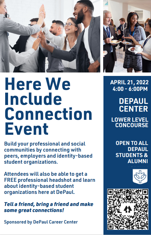 AAADePaul's tweet photo. Check out the Here We Include Connection Event on Thursday 4/21 from 4-6pm! Take this opportunity to network and get a head start on your professional portfolio for your career!
#AAADePaul #DePaulUniversity #HereWeInclude #GoBlueDemons #DePaul https://t.co/OurJ5WcqzD