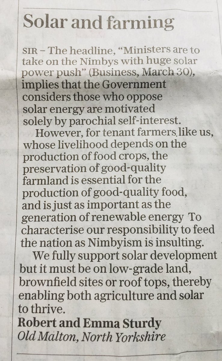 saveoldmaltonc1's tweet photo. Thanks to @Telegraph for printing our letter yesterday in response to a good article, but with a less than impressive headline. What an over simplification of a multi faceted problem! π€―@tenantfarmers @NFUtweets @NFU_Energy @RyedaleDC @NYCCouncil #farming #food #malton https://t.co/WYrvqJIRWm