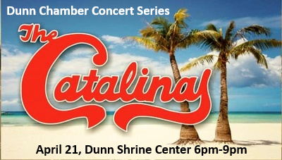 DunnTourism1's tweet photo. Dust off those dancing shoes, we have 3 concerts this week in Dunn! First, we have the kickoff of the 2022 Dunn Area Chamber Concert Series featuring The Catalinas this Thursday night! This FREE concert will be at the Dunn Shrine Center parking lot.  #FunInDunn https://t.co/1RY2De0LZV