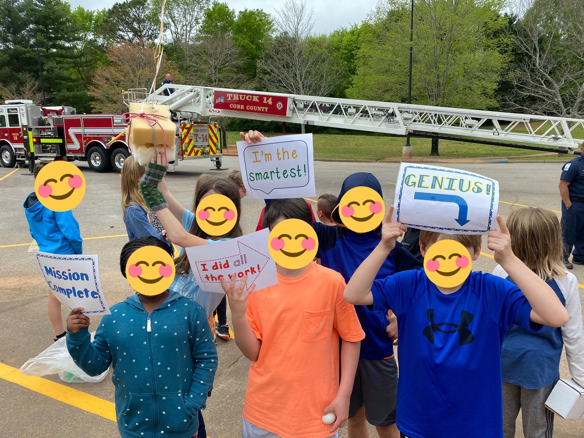mollychenson's tweet photo. Egg Drop 2022! These fourthies tested Forces and Motion theories by STEMgeneering an egg drop device that would bring it safely down from 50 ft. Thank you @cobbcountyfire for your help! @CobbSchools @cobbscience @STEMcobb @davistigers87 @KristinErbskorn #thehensonsheroes https://t.co/GODtjTybNK