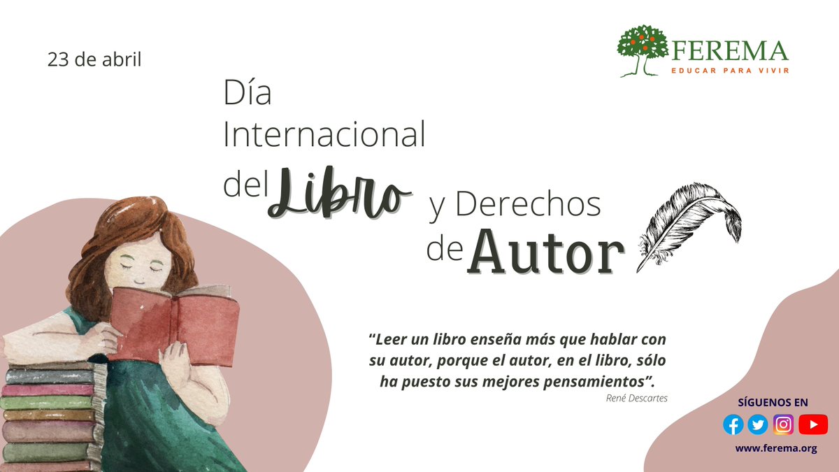 23 de abril
Día del Idioma Español, El Libro y Derechos de Autor.
Un gran día para los hispanohablantes.
#EducarParaVivir #LeerNosCambiaLaVida #LeeEnEspañol