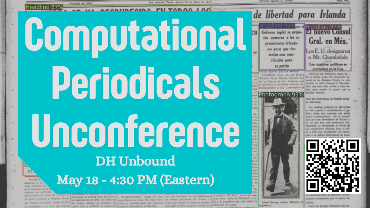Jim Casey (@jimccasey1) on Twitter photo Interested in Black, Latinx, Indigenous, postcolonial, queer, and multilingual periodicals?
How about computational approaches to cultural heritage?
Join us next month at <a href="/achdotorg/">Association for Computers & the Humanities</a>'s DH Unbound!
RSVP: github.com/bcglee/comp-pe… Interested in Black, Latinx, Indigenous, postcolonial, queer, and multilingual periodicals?
How about computational approaches to cultural heritage?
Join us next month at <a href="/achdotorg/">Association for Computers & the Humanities</a>'s DH Unbound!
RSVP: github.com/bcglee/comp-pe…