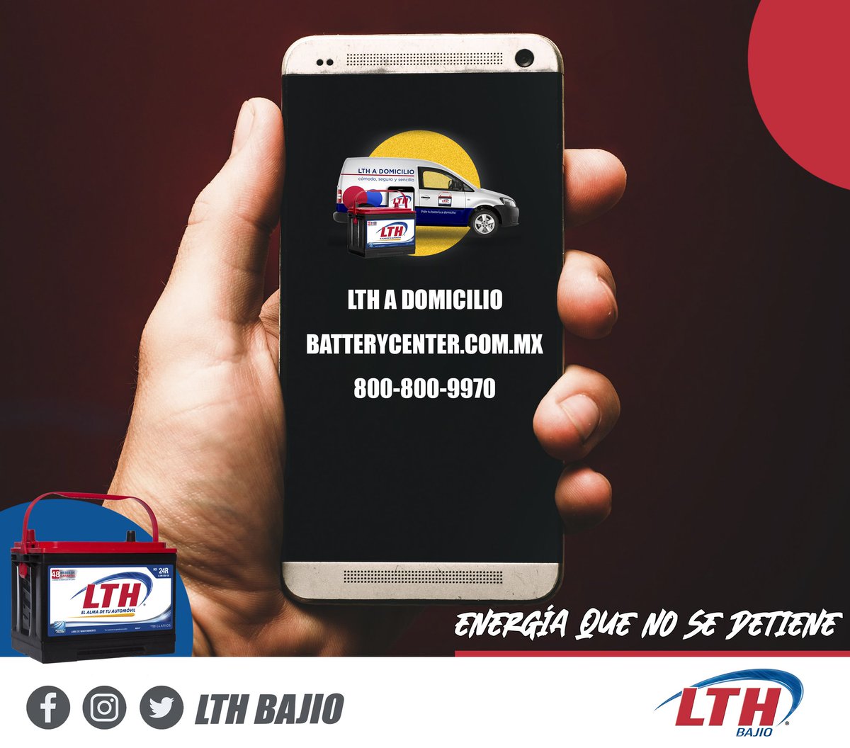 LTHBajio's tweet photo. Pide tu batería a domicilio 
Con LTH vas a la segura ✨

Servicio a domicilio sin costo
Teléfono 📞 800-8009970📞

Cotiza tu batería en:
https://t.co/4z6TDfEpr6 🔋

#lthbajío #LTHADomicilio #bateriasadomicilio #acumuladores #lthaguascalientes #sanfranciscodelrincon https://t.co/YxzJGP68vj