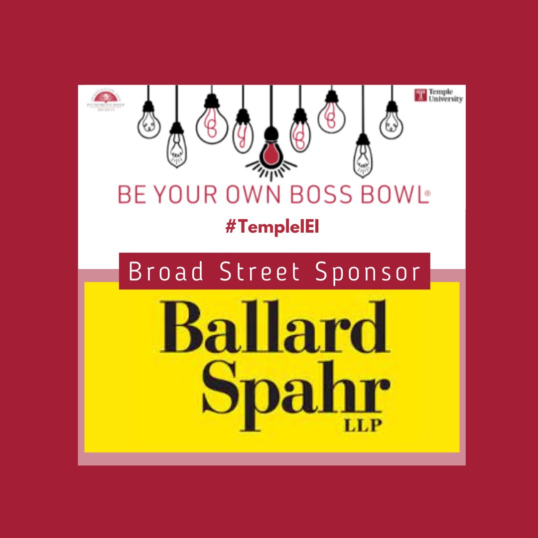 Joining #templeiei as a Broad Street Sponsor is <a href="/BallardSpahrLLP/">Ballard Spahr LLP</a> , who has offered Legal Service Packages to 3 of our finalists! We are so grateful to our in-kind sponsors, who give their time and energy to help #templemade #owlpreneur with advancing their ventures! #byobb