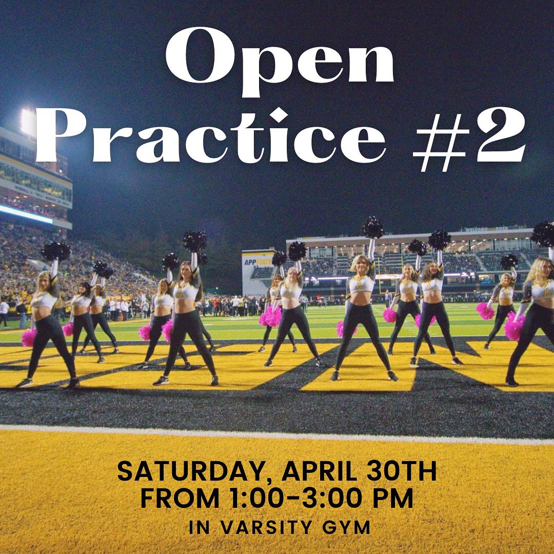 Are you interested in the App State Dance Team? Join us for our second and final open practice opportunity before tryouts! 
•
This open practice will feature jazz technique and a Q&amp;A session to help prepare for tryouts.
