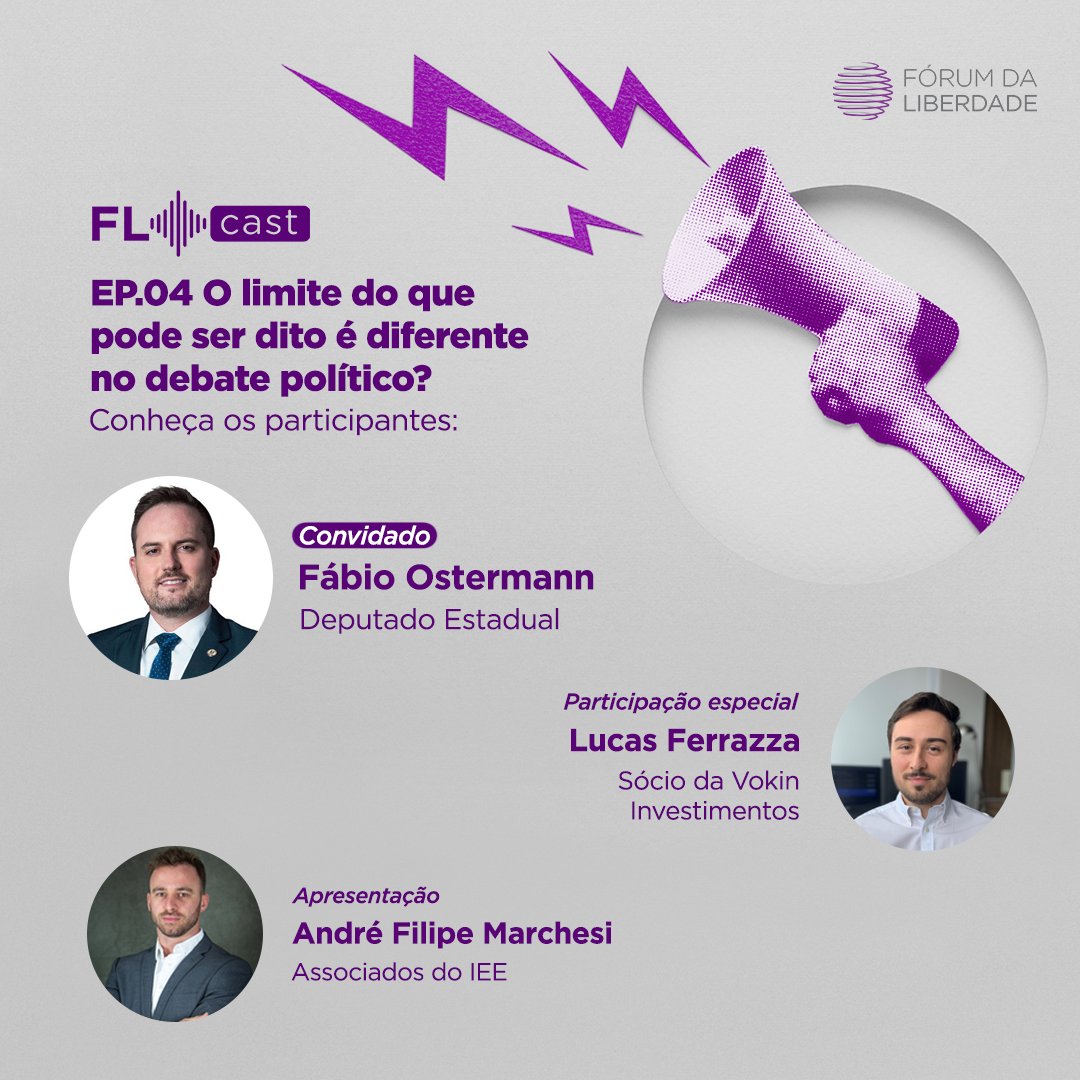 No episódio 4 do #FLCast, convidamos o deputado estadual Fábio Ostermann para debater "O limite do que pode ser dito é diferente no debate político?". Apresentação de André Filipe Marchesi e participação de Lucas Ferrazza, sócio da Vokin Investimentos. spoti.fi/3Oj5aVn
