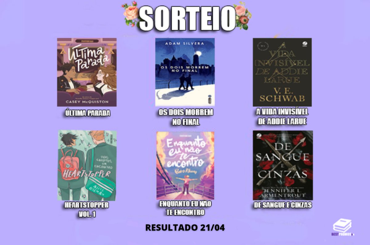 BestPromosBr's tweet photo. ⚡📚 SORTEIO 📚⚡

UM ganhador irá escolher UM livro entre as opções abaixo. Para concorrer você deve seguir as regras:

• Dar RT nesse tweet 
• Dar RT no tweet fixado 
• Seguir a conta @BestPromosBr

RESULTADO 21/04 https://t.co/VFZ8K5JqiL