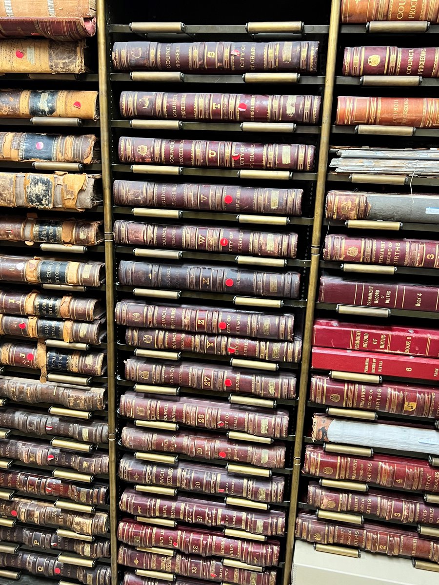 SaintCharlesMo's tweet photo. Today’s records spotlight is on the official City Council record; on file in the City Clerk’s office dating back to 1797! #rimmonth #recordsandinformationmanagement https://t.co/Ukc7CoQ6ku