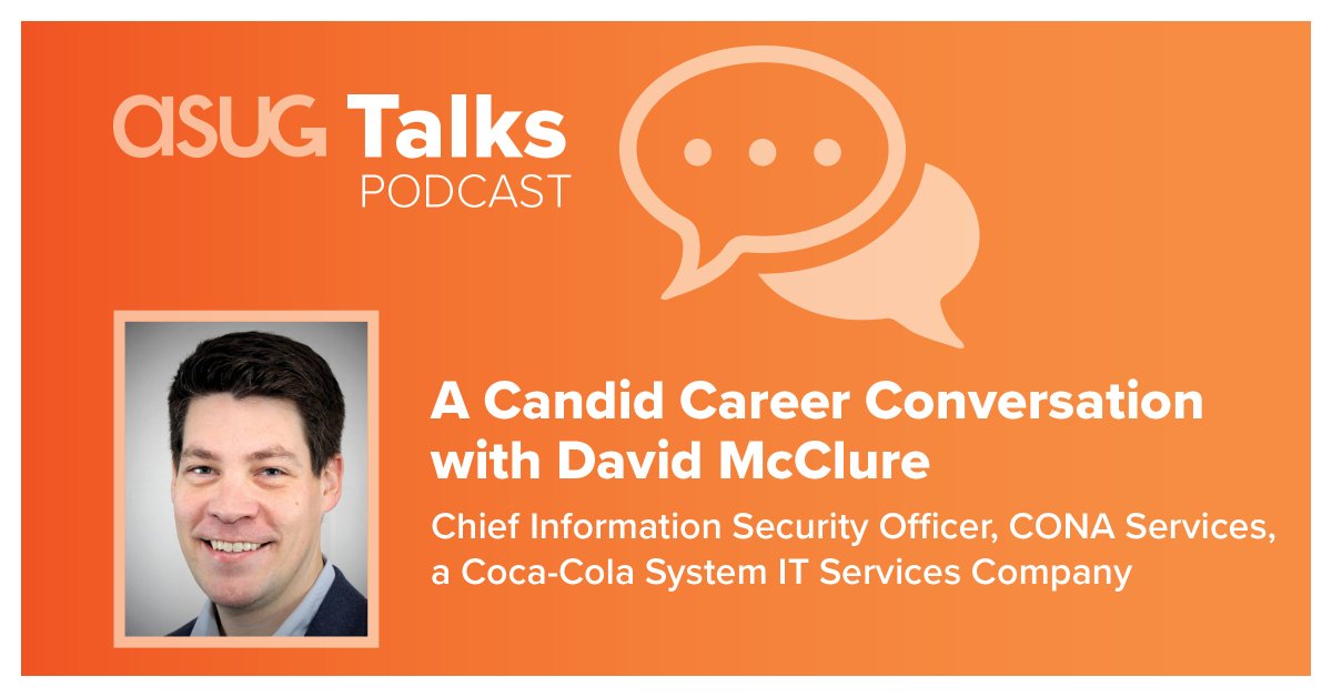 ASUG365's tweet photo. Cybersecurity is important for every organization. In today's episode of #ASUGTalks, David McClure discusses his career in IT and #cybersecurity, and how he blocks security threats for @conaservices. Listen on Spotify, Apple Podcasts, or https://t.co/WOKv9OJ3kr. https://t.co/eukgoemJyy