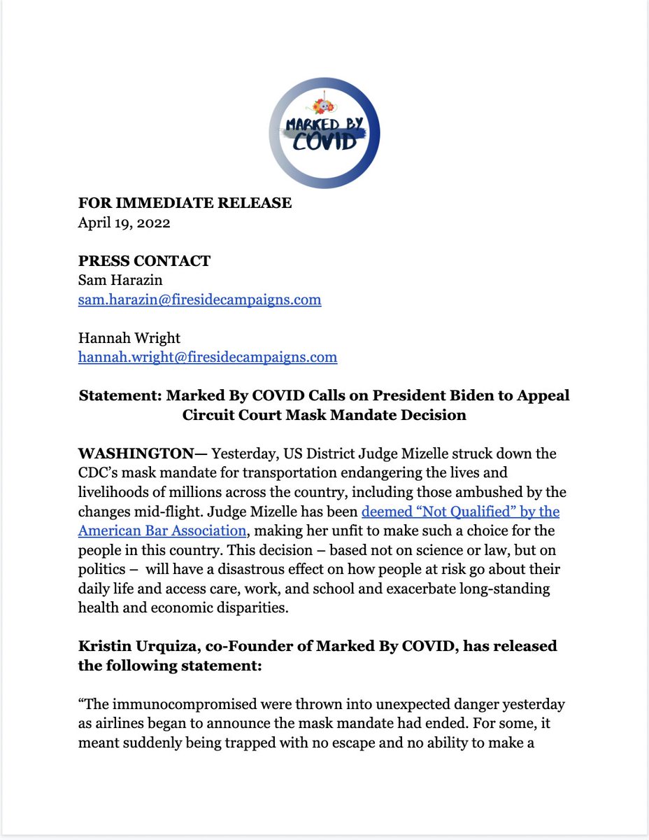 MarkedByCovid's tweet photo. STATEMENT: Essential travel should not be a Russian Roulette of infection, illness, #LongCovid, chronic illness, &amp; disability for commuters and their loved ones.

Agree? Tell @POTUS to appeal this dangerous decision and reinstate masking on public transit: https://t.co/a5s8PZBUfE https://t.co/qsL0JWhA7D