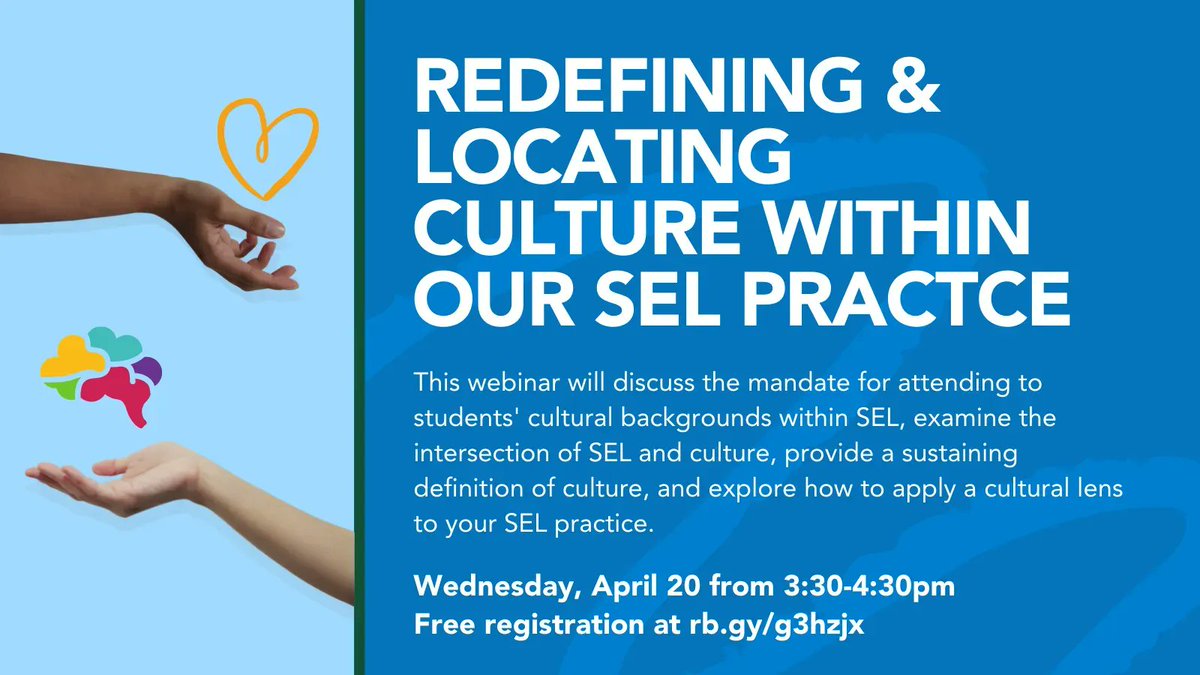 We hope you will join us with <a href="/KeltyCentre/">Kelty Mental Health</a> for part 1 of our webinar series tomorrow from 3:30-4:30pm to discuss redefining and Locating Culture within our SEL Practice. Register now: rb.gy/g3hzjx