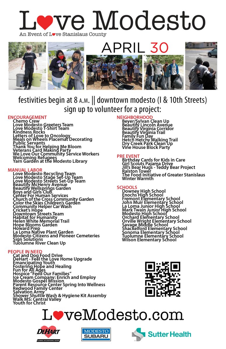 Love Modesto April 30 needs more volunteers! Would you and others you know consider volunteering for just the morning of April 30? There are over 75 unique projects to choose from, pancake breakfast, free 75" TV giveaway and so much more: LoveModesto.com #lovemodesto