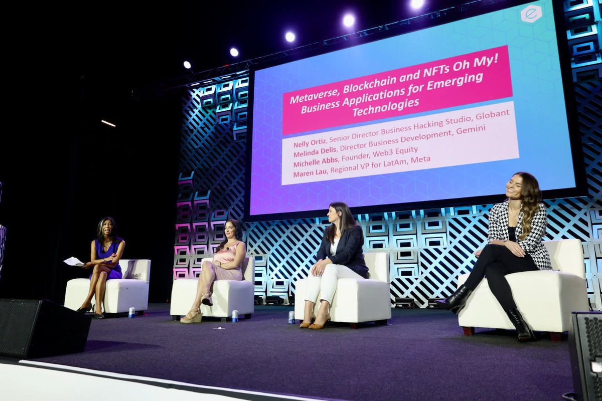 eMergeAmericas's tweet photo. #web3, #blockchain &amp; #NFT are the new #Tech buzzwords…but what do they really mean? 🤔 Powerhouse #WomeninTech @marenlau, Melinda Delis, @MichelleAbbs &amp; @NellyOLC break it down for the #eMergeAmericas audience. 👩🏻‍💻👩🏽‍💻

#MiamiTech #MiamiTechMonth #Innovation #WomeninSTEM https://t.co/JLyNobuDnA