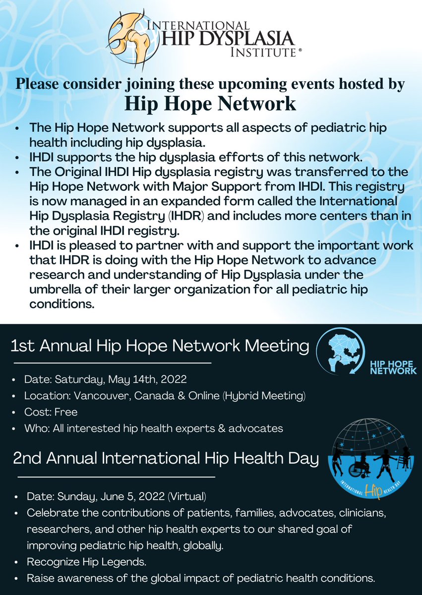 IHDIonline (@ihdionline) on Twitter photo To learn more about the following events and the IHDR Please visit:
hipdysplasia.org/upcoming-eventā¦
<a href="/hippysurgeon/">Kishore Mulpuri</a> <a href="/hiphope_network/">Hip Hope Network</a> <a href="/HIPpyHipHealth/">I'mAHIPpy</a> <a href="/hipregistry/">International Hip Dysplasia Registry (IHDR)</a> <a href="/Miles4Hips/">Miles4Hips</a> To learn more about the following events and the IHDR Please visit:
hipdysplasia.org/upcoming-eventā¦
<a href="/hippysurgeon/">Kishore Mulpuri</a> <a href="/hiphope_network/">Hip Hope Network</a> <a href="/HIPpyHipHealth/">I'mAHIPpy</a> <a href="/hipregistry/">International Hip Dysplasia Registry (IHDR)</a> <a href="/Miles4Hips/">Miles4Hips</a>