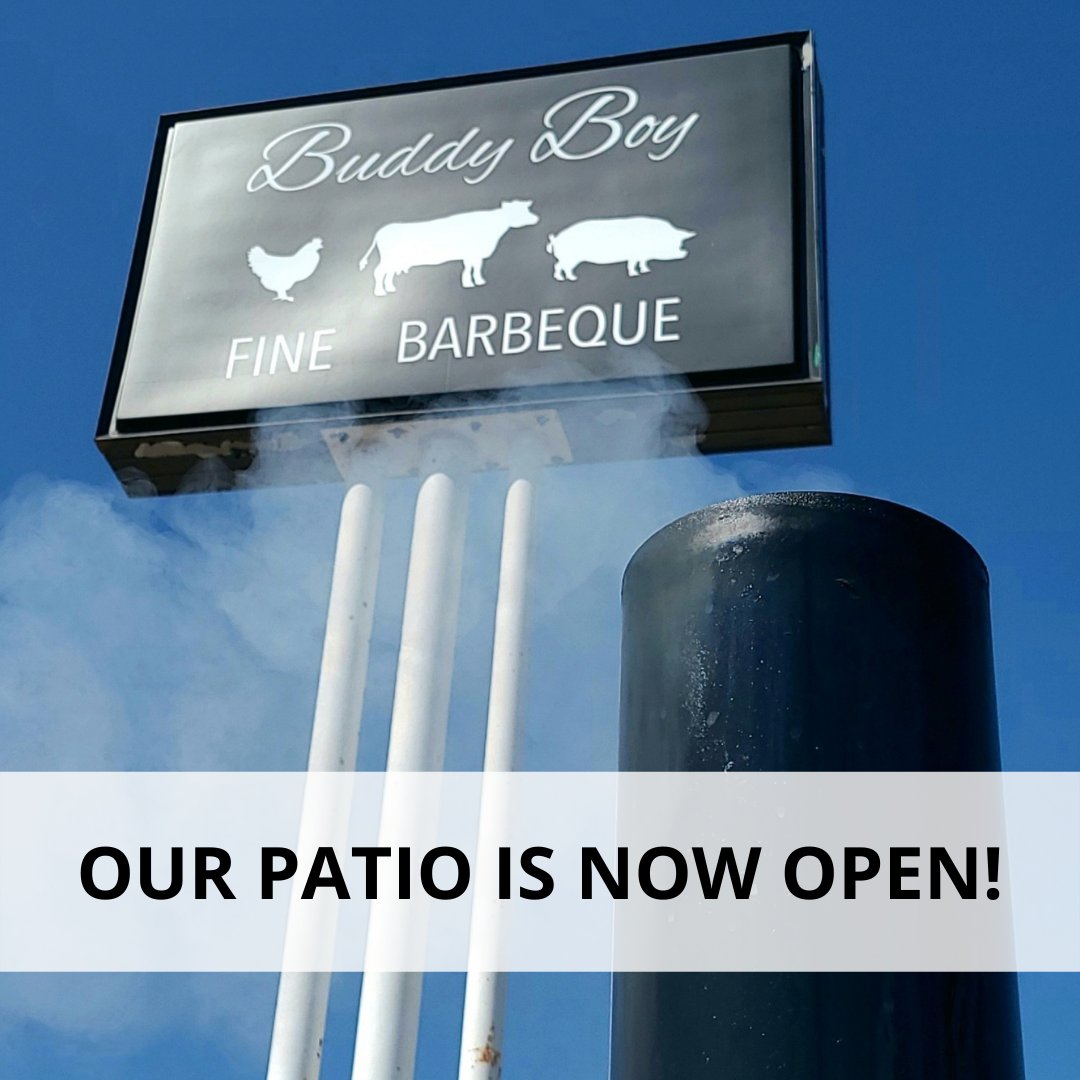 The patio is OPEN!

Our weather here in Minnesota might not be on the same page, but at Buddy Boy, we're ready to enjoy our BBQ outdoors once again. Come on by to take care of your spring fever!

#buddyboy #fireandsmoke #patioseason #mnpatios #mneats #woodfired #bbq #pitmasters https://t.co/8eYCpgCkYv