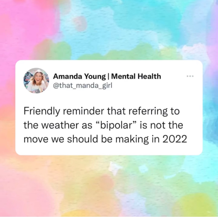 IntlBipolar's tweet photo. Bipolar is NOT an adjective - it’s a mental health condition!
Thanks @that_manda_girl for this necessary reminder! https://t.co/73Tiybi93q