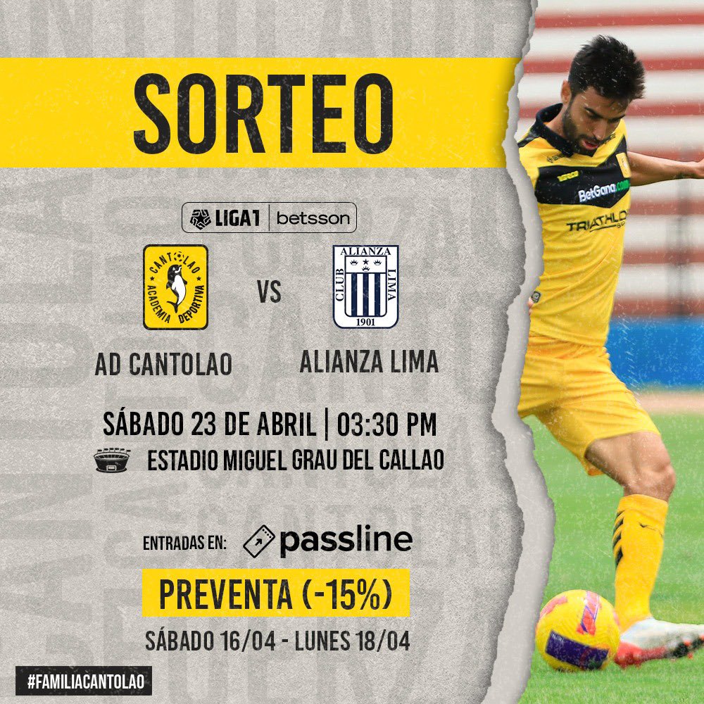 ¡Buenas! ¿Quieres ir al Cantolao vs. Alianza Lima? Es al toque. Sortearemos 1 entrada doble para oriente. 

Pasos: 
1. Sigue a <a href="/ADCantolao/">Academia Deportiva Cantolao</a>
2. Dale RT 
3. Etiqueta a un amigo 

¡Suerte 🍀!