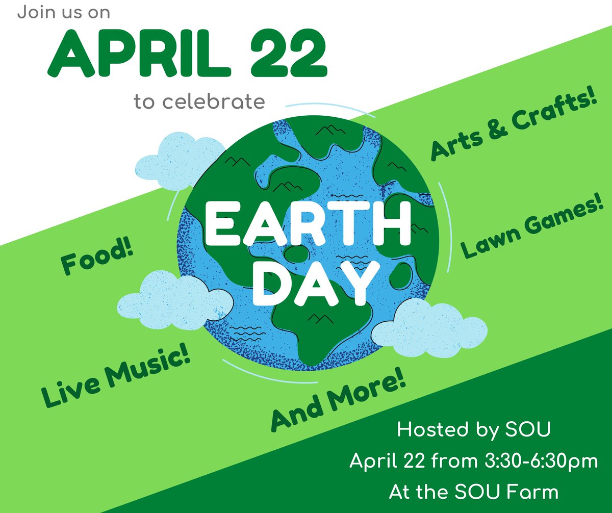 Science_Works's tweet image. This Friday, Southern Oregon University is hosting their annual Earth Day Extravaganza! 🌎🎉

Taking place at the SOU Farm behind ScienceWorks. The event will take place April 22, from 3:30-6:30 pm.

Click to learn more: sustainability.sou.edu/earth-day-extr…