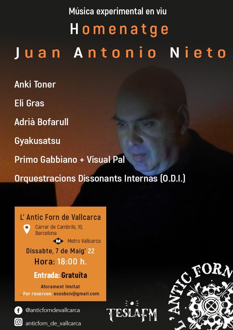 EliGras's tweet photo. Aquí tenemos el cartelico del concierto que daremos unos cuantos amigos, para hacer vibrar fuerte los wafles en recuerdo del gran Juan Antonio Nieto, espero que nos salga un abrazo sónico de la talla que merece. 
En el Antic Forn de Vallcarca, sábado 7, 18 h. Gratis. 
Nos vemos! https://t.co/0mJpufRNRp