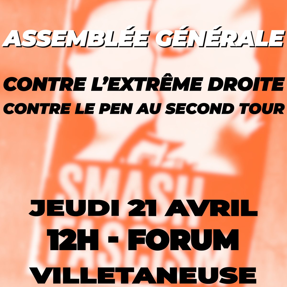 P13Mobilisee's tweet photo. 💥 Contre la présence de l'extrême droite au second tour, organisons nous !

🔴Rendez vous au FORUM JEUDI 21 AVRIL À 12H00 pour une assemblée générale !

#villetaneuse #paris13 #secondtour https://t.co/1LEwPAfdn6