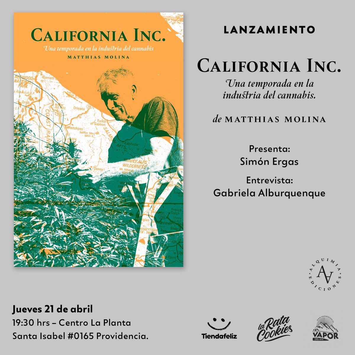 AlquimiaEd's tweet photo. 🔸¡Lanzamiento de California Inc!🔸Les esperamos este jueves 21 a las 19:30hrs en Centro La Planta | Presenta Simón Ergas y entrevista Gabriela Alburquenque. https://t.co/eOFpoPvSE7