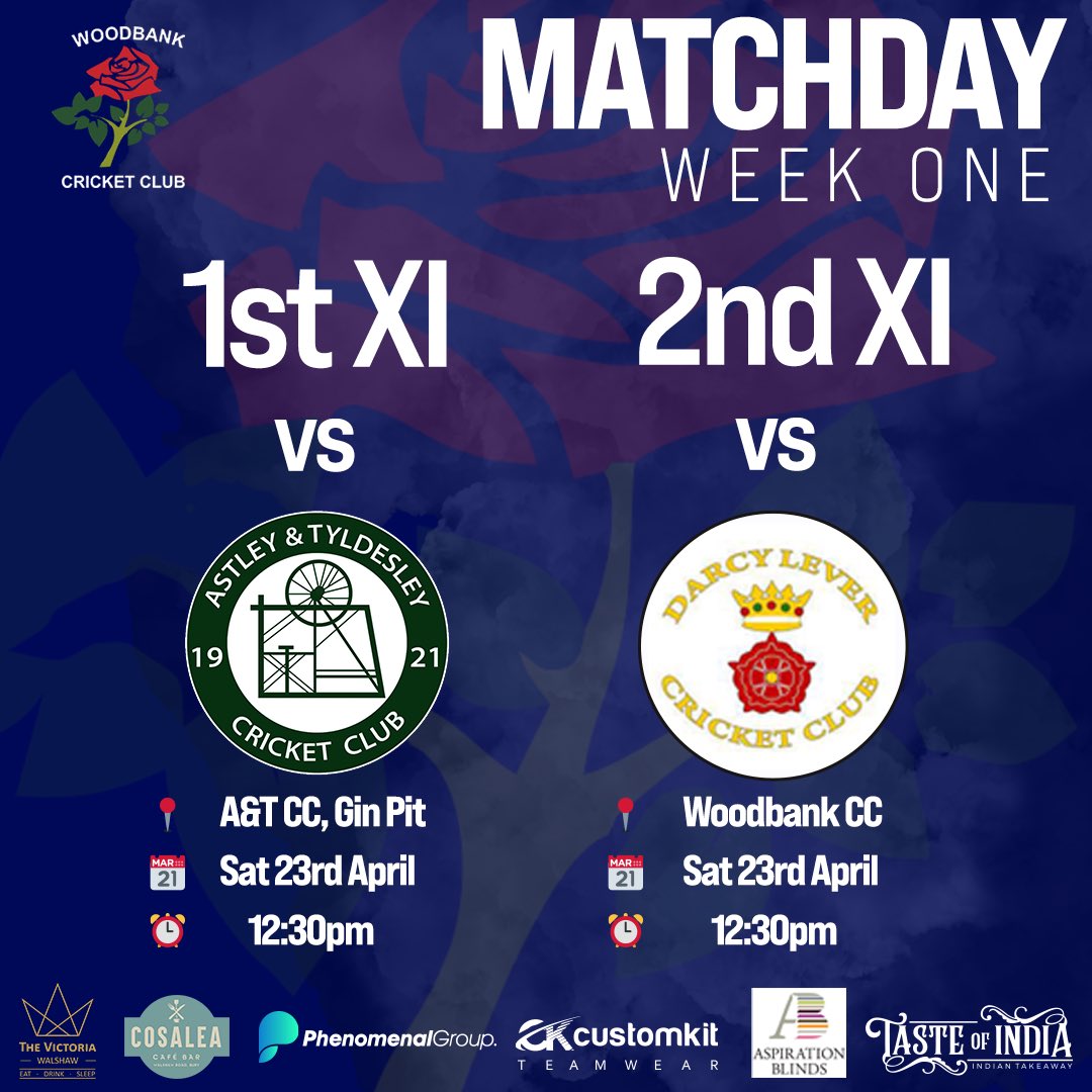 WoodbankCC's tweet photo. 🏏 WCC | Week One 🏏
@ginpitcc vs 1st XI
📍 A&T CC
📆 Sat 23/4
⏰ 12:30pm
2nd XI vs @DLCC_57
📍 Woodbank CC
📆 Sat 23/4
⏰ 12:30pm
#UTB #CricketsBack #Cricket2022 https://t.co/uPOT9eU1yx