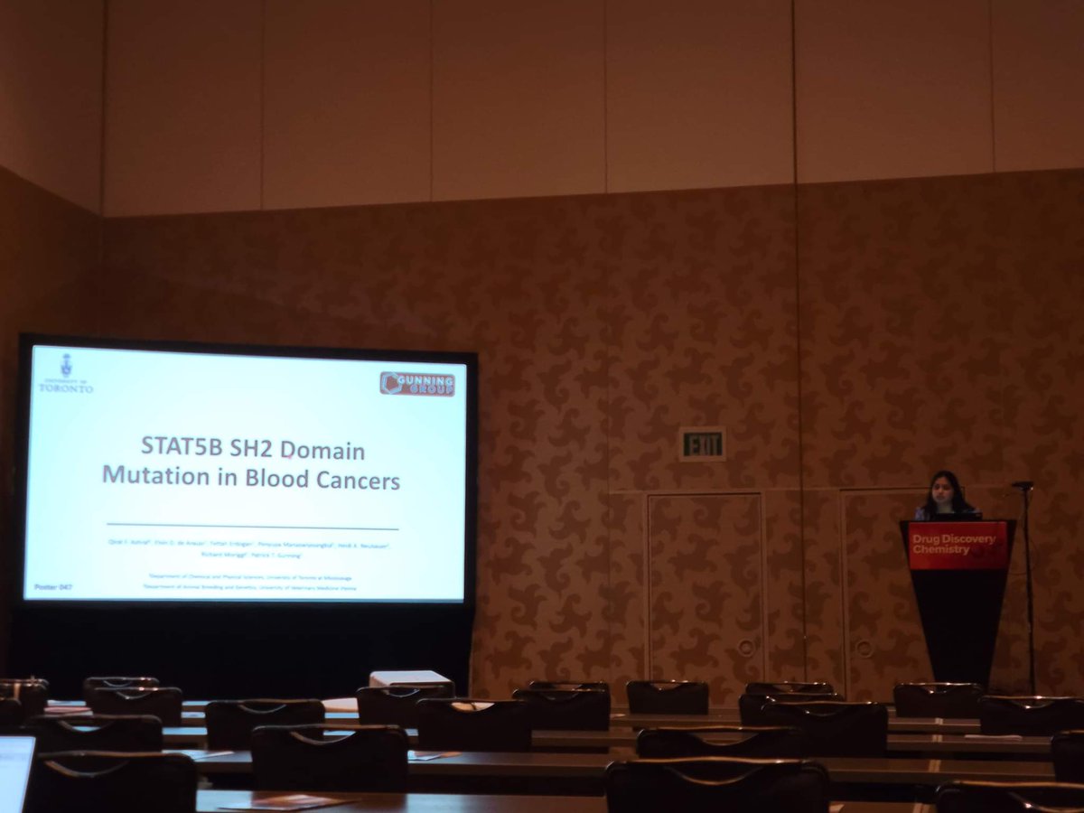 GunningLabUofT's tweet photo. Great job to Qirat for presenting her selected poster talk on the structural and biophysical implications of the #STAT5B N642H SH2 domain mutation in blood cancers! https://t.co/Vdrd7ljAXw