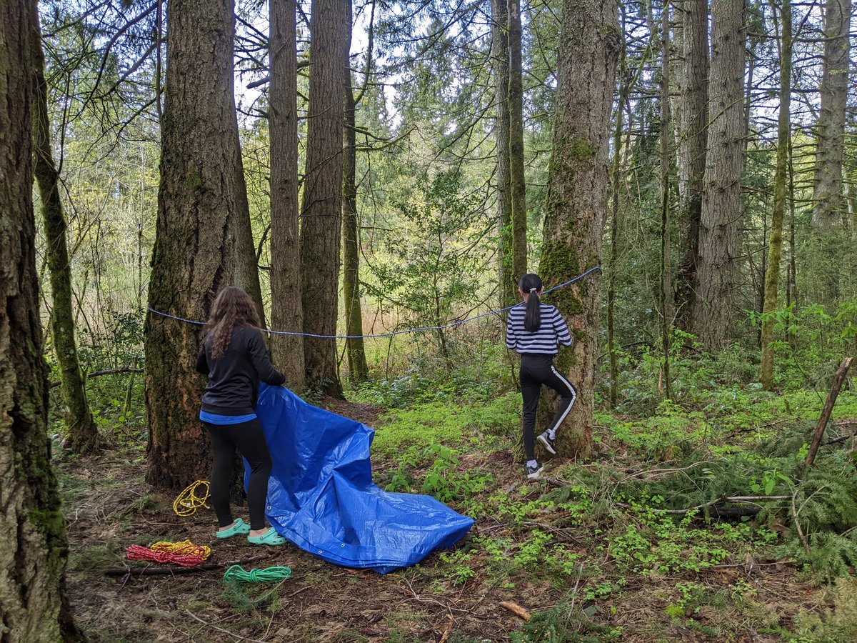 TMSHyLo's tweet photo. A break in the weather and Move for Life took advantage!  Emergency shelter building in the back woods! Get lost? Hug a tree! https://t.co/6NlwkzqRY7