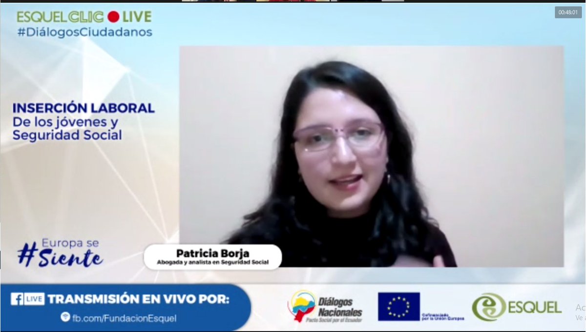 FundacionEsquel's tweet photo. #DiálogosNacionales @LizzyBor9 el @IESSec tiene varios seguros, en el caso de los jóvenes hay un gran desafío y es convencerles de los beneficios que pueden tener como afiliados, pero el desempleo les pone límites para aportar, indica Borja @UEenEcuador https://t.co/mdQ1zGUvgn