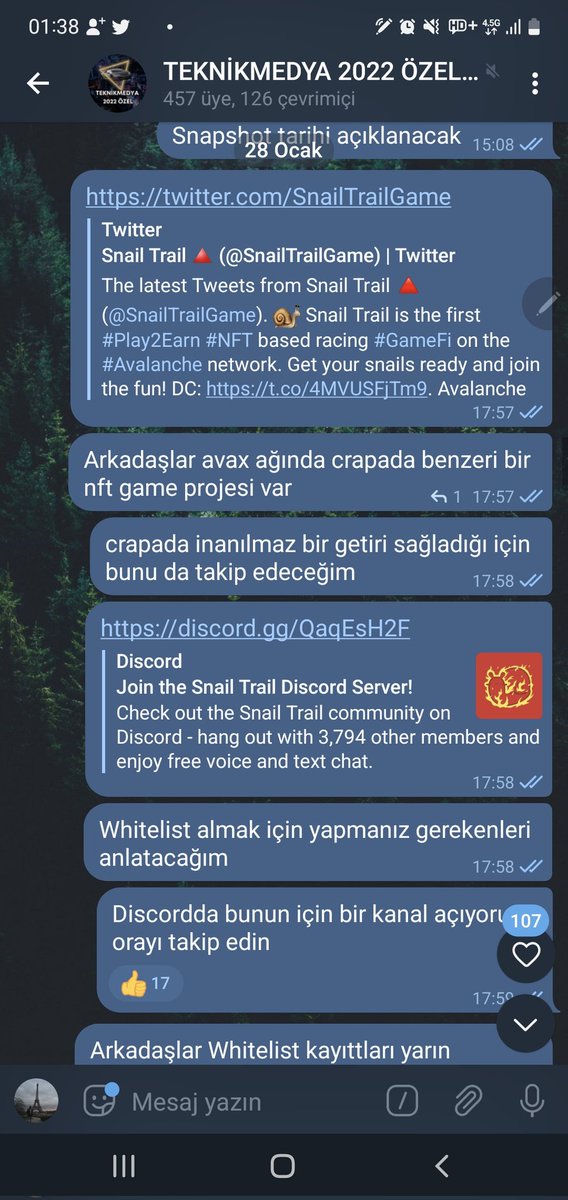 0x_tmdao's tweet photo. Bugün @SnailTrailGame mint vardı. Ocak ayında wl almak için gruba girmiştik. Bugün @itsyoursemid  sagolsun mint'i hatırlattı ve çok güzel kar elde ettik. Herkesin eline sağlık diyelim. https://t.co/JtGWe0vOFX