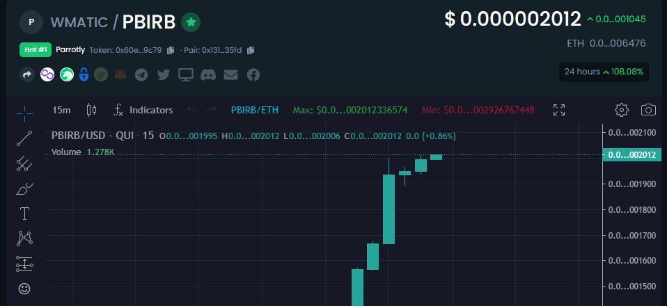 0xLuiian91's tweet image. We keep going UP! #1 on Dextool on Polygon. @ParrotlyFinance @0xPolygon #polygon $PBIRB #cryptocurrecy #CryptoNews 🦜🦜