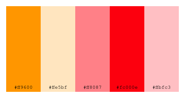 ColPaletteBot's tweet photo. Beep beep, here's a pretty color palette for you!
color-scheme.js parameters used:
- hue: 208
- variation: default
- colors: #ff9600, #ffe5bf, #ff8087, #fc000e, #ffbfc3
Have a lovely evening!
#twitterbot #colorpalette #colors #palette #prettycolors https://t.co/Gc4oxPpxkK