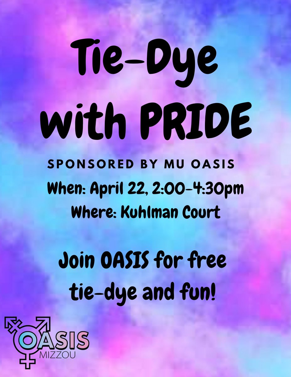 Oasis is hosting a tie-dye event this Friday, at Kuhlman Court! Everyone is welcome to come and make a tie-dye creation, whether it be pride-themed or just something that represents you! Be there or be 😔‼️