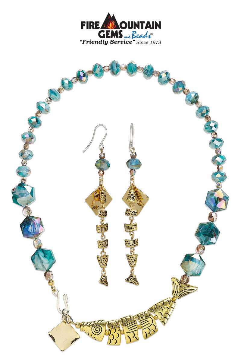 FireMtnGems's tweet photo. A perfect catch! Let the sparkling flash of Czech fire-polished #beads steal the show in this artistic fish necklace and #earring design that moves with you. Step-by-step instructions here: https://t.co/trAJsvEW2U
#FMGProject #DIYJewelry #CzechBeads https://t.co/11U1UrKcEO