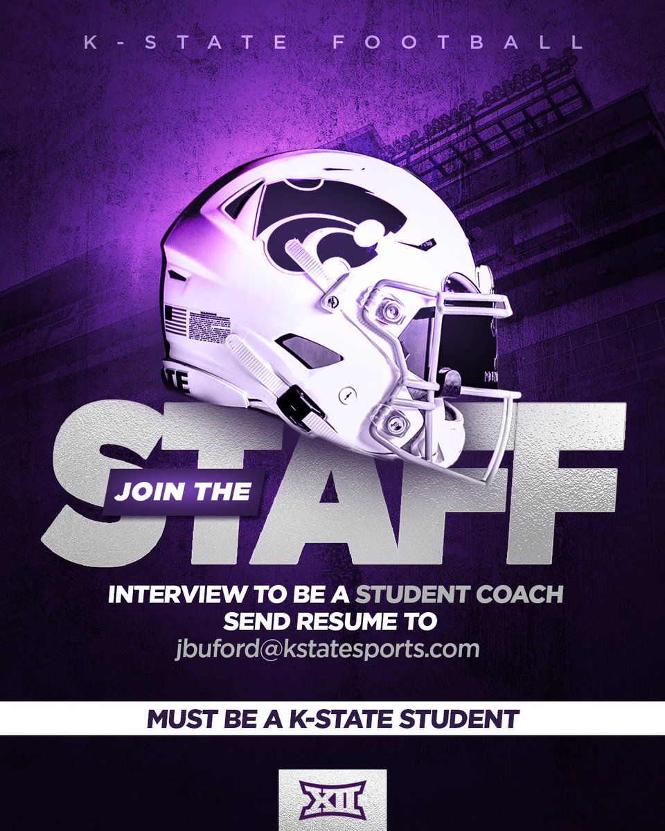 We're looking for student coaches for the 2022 season ⤵️

- Must be a K-State student to apply
- Send your resume to jbuford@kstatesports.com
