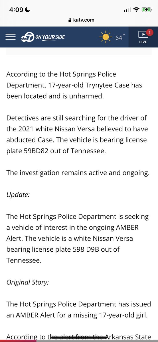 Serenams76's tweet photo. #TrynyteeCase has been found safe. The police are still trying to find the 2021 White Nissan Versa bearing Tennessee plates #59BD82 and the driver. Active investigation still. https://t.co/1NmIPSqUhq