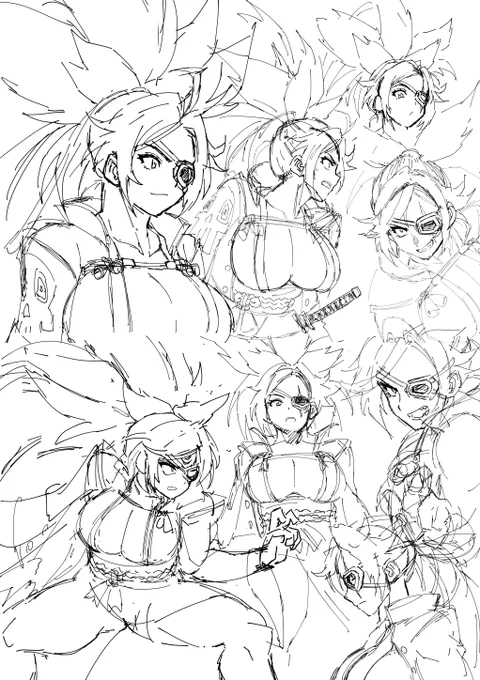 朝配信で殴り描いた梅喧さん(上半身のボリュームがすごくて収まらない😂) 