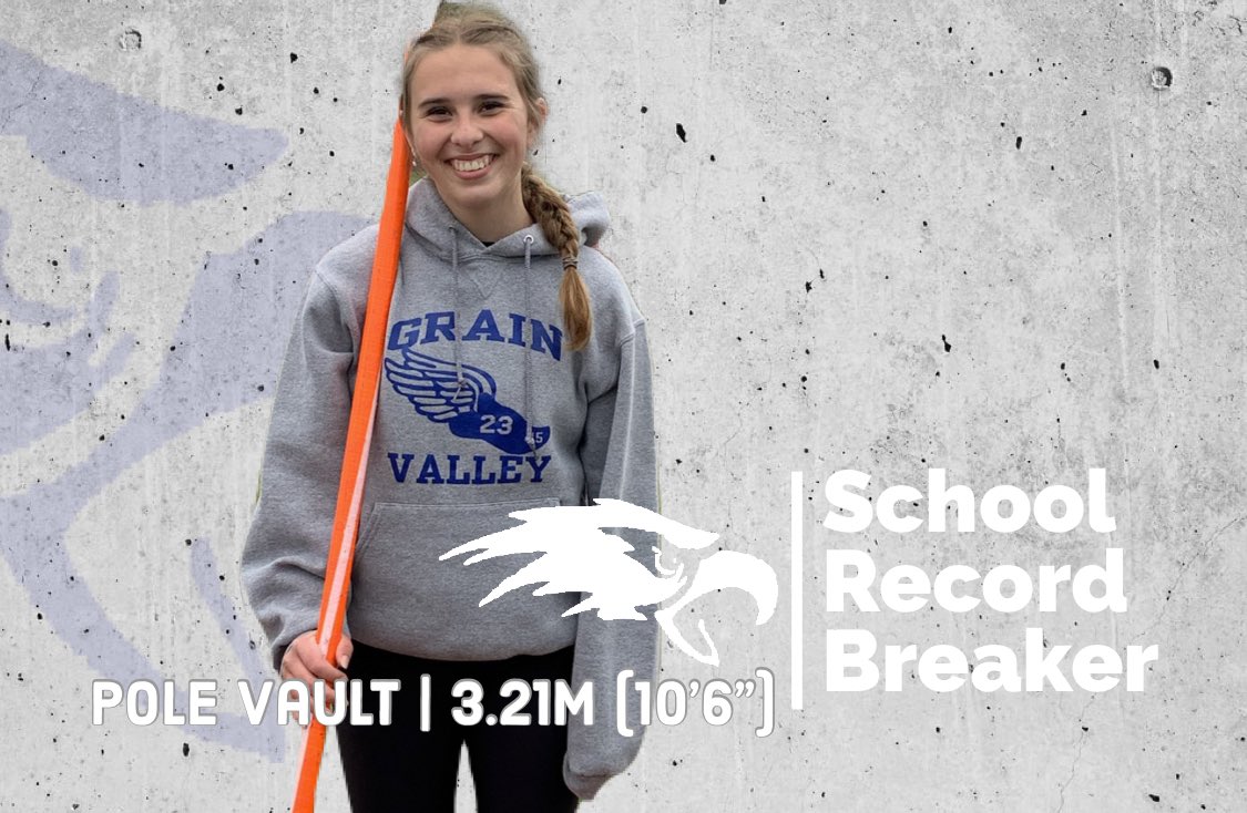 GVSD_Track's tweet photo. 🚨SCHOOL RECORD!🚨
Freshman Alyssa Carver ties Abigail Castle’s Pole vault School Record at 3.21m (10’6”)!!! https://t.co/x12QmWcVyA