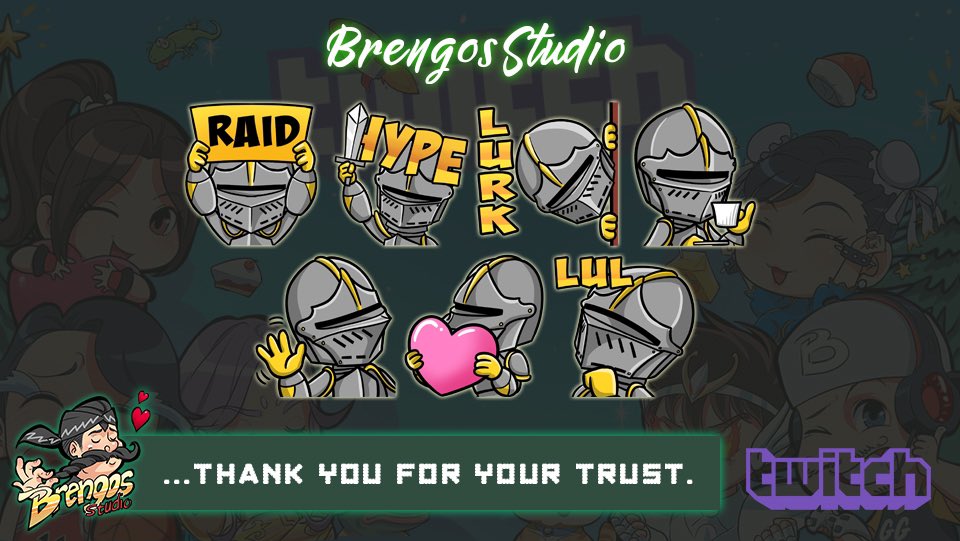 My emotes are here! 🗡

Big thank you to <a href="/BrengosStudio/">Brengos Studio</a> for these amazing emotes. I couldn’t be happier with them! Definitely recommend checking them out if you need emotes.