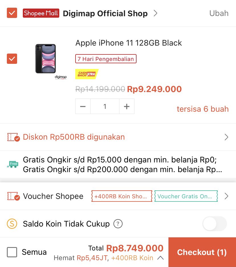 Woow diskon 500rb dan cashback 400rb 🤩