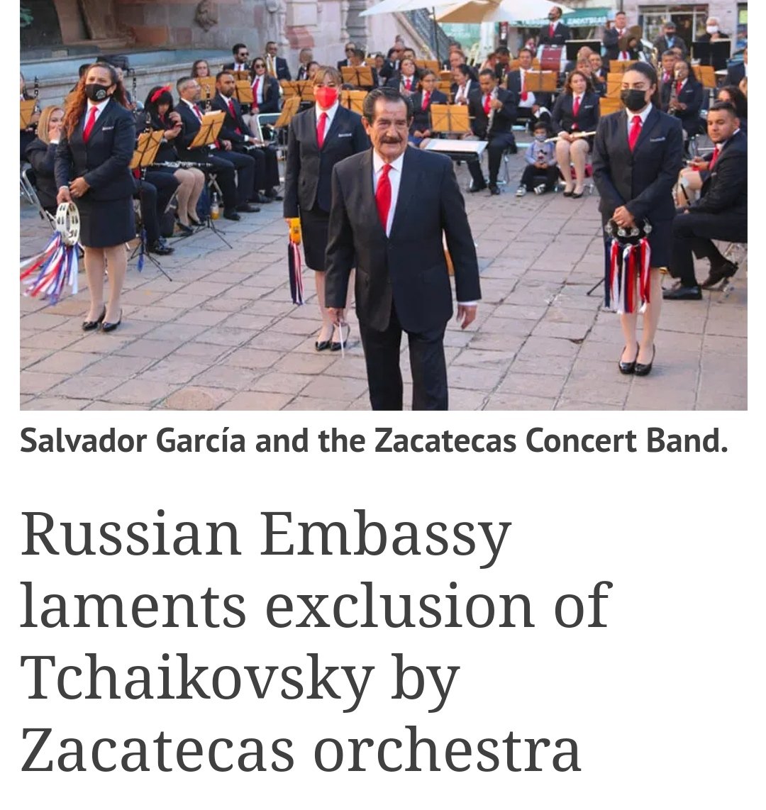 timand2037's tweet photo. Mexican #Zacatecas orquestra boycotts #Tschaikovsky, to support #Ukraine and because “the 1812 Overture is a war anthem of the #Russians". Indeed, 1812 represents the Russian defeat of a #French imperial invasion, under Napoleon.
https://t.co/4cz9h6go2t https://t.co/xKfwvVhfzr