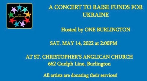 OneBurlington's tweet photo. As Russia ravages Ukraine, join peace advocates at St. Christopher's church to support a concert for Ukraine. A suggested donation of $20 / person goes to the Canada Ukraine Foundation. Donate in advance at the website https://t.co/RFcy5EDtBA and get a charitable tax receipt. https://t.co/8EzkEP6fc2